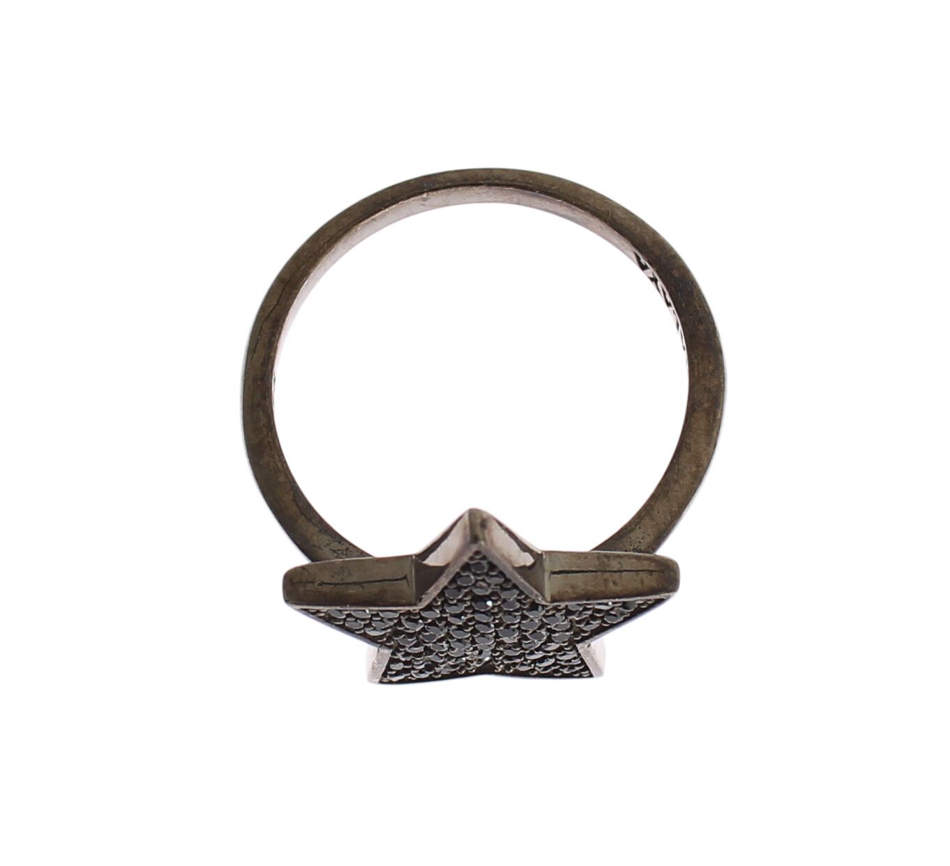 Nialaya Damenring aus 925er Silber mit schwarzem Zirkonia-Stern