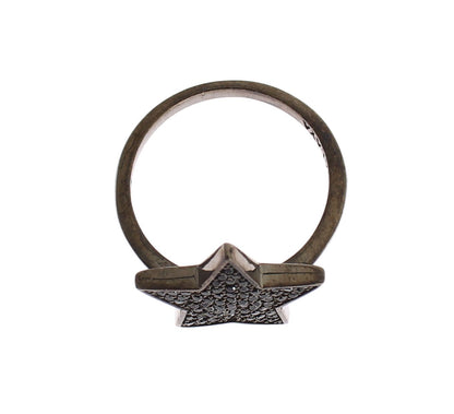 Nialaya Damenring aus 925er Silber mit schwarzem Zirkonia-Stern