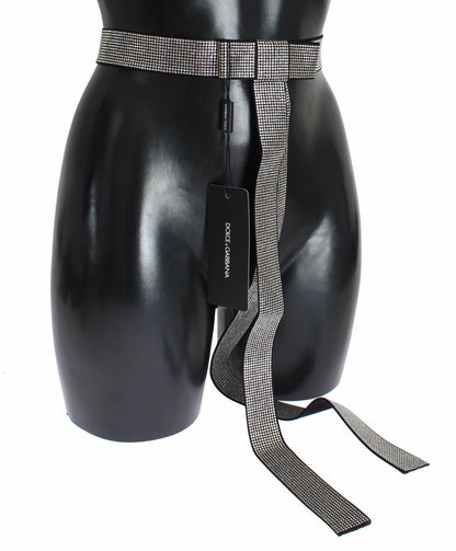 Dolce &amp; Gabbana – Schwarzer Taillengürtel aus Seide mit durchsichtiger Kristallschleife