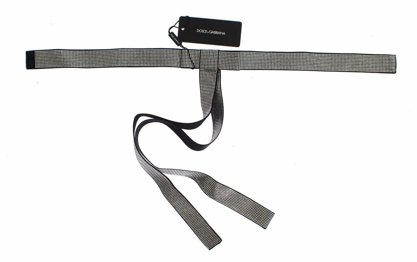 Dolce &amp; Gabbana – Schwarzer Taillengürtel aus Seide mit durchsichtiger Kristallschleife