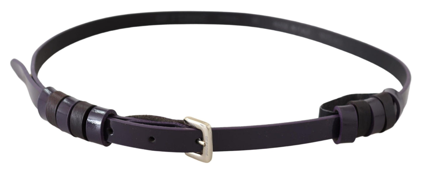 GF Ferre Black Leather Thin Gold Metal Chrome Buckle Belt