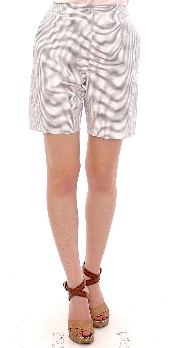 Andrea Incontri – Weiße, karierte Shorts aus Stretch-Baumwolle