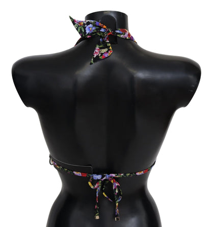 Dolce &amp; Gabbana Schwarzer Badeanzug mit Blumendruck, Strandmode, Bikinioberteile