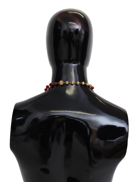 Dolce & Gabbana – Opernkette mit Anhänger aus goldfarbenem Messing mit roten Kristallen