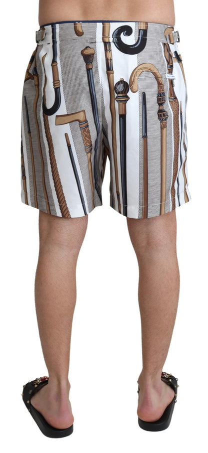 Dolce &amp; Gabbana – Weiße Spazierstock-Strandshorts mit Badeshorts