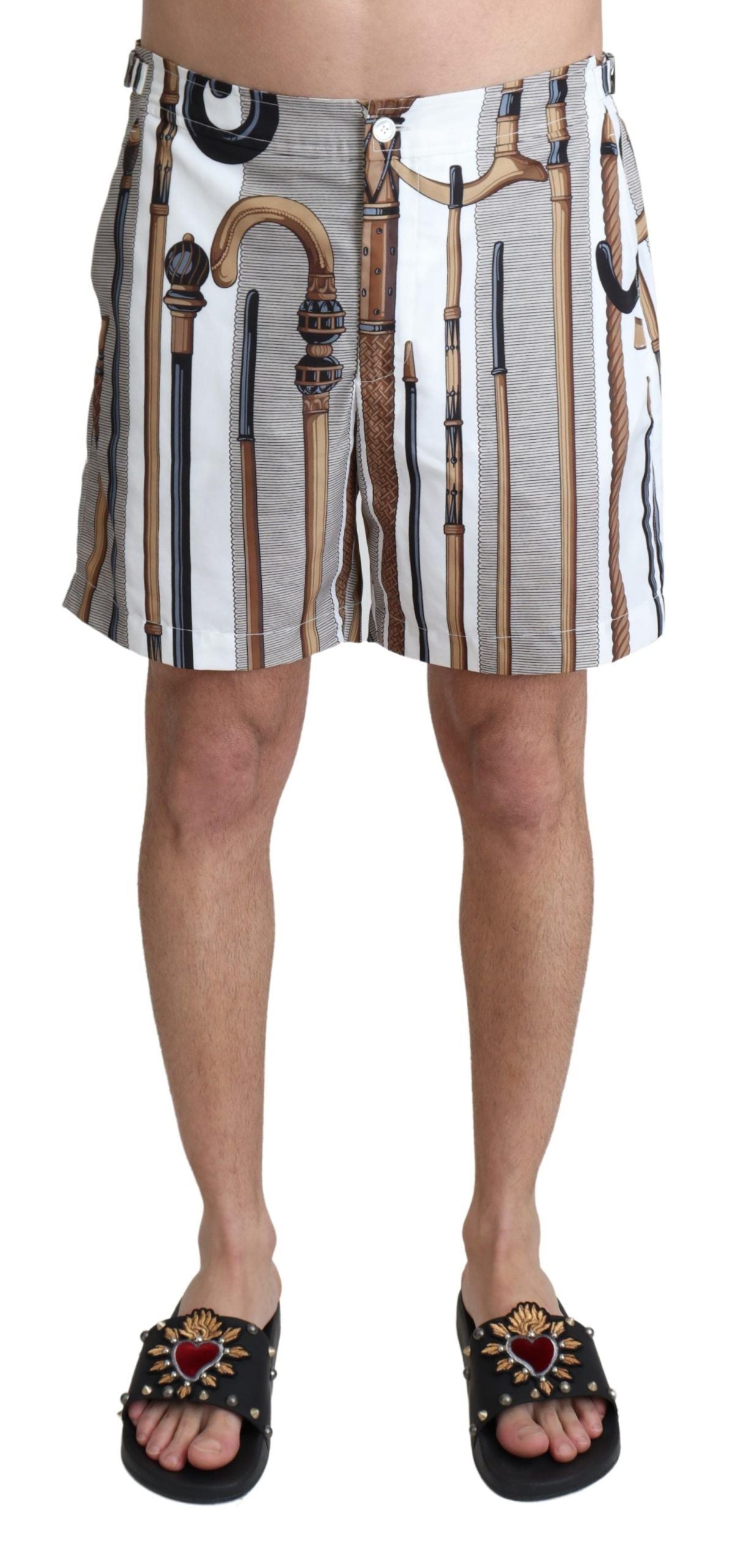 Dolce &amp; Gabbana – Weiße Spazierstock-Strandshorts mit Badeshorts