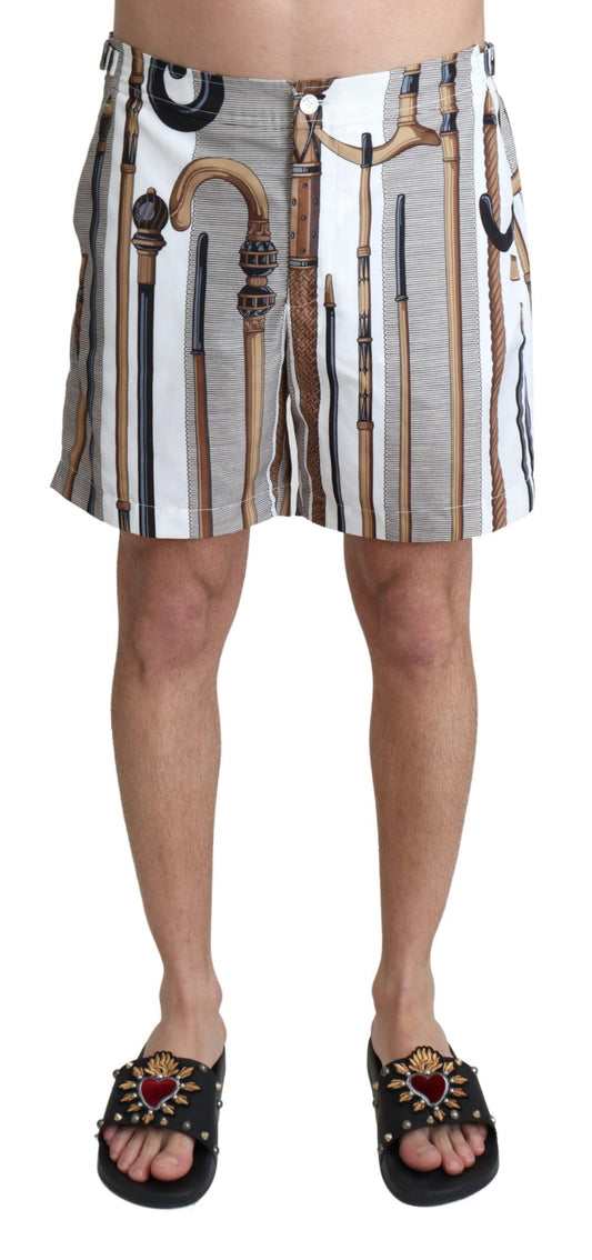 Dolce &amp; Gabbana – Weiße Spazierstock-Strandshorts mit Badeshorts