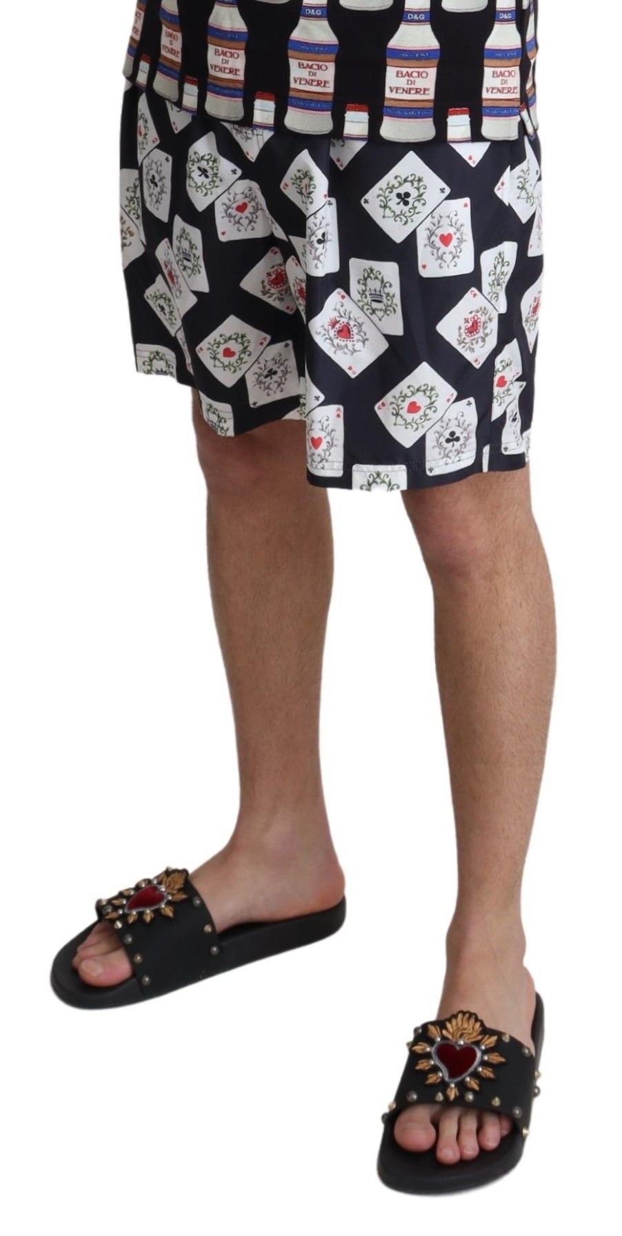 Dolce &amp; Gabbana – Schwarze Strand-Badeshorts mit Kartenspiel-Print