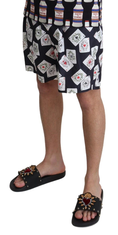 Dolce &amp; Gabbana – Schwarze Strand-Badeshorts mit Kartenspiel-Print