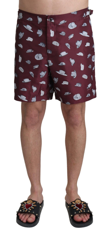 Dolce &amp; Gabbana Kastanienbraune Hüte Print Beachwear Shorts Bademode