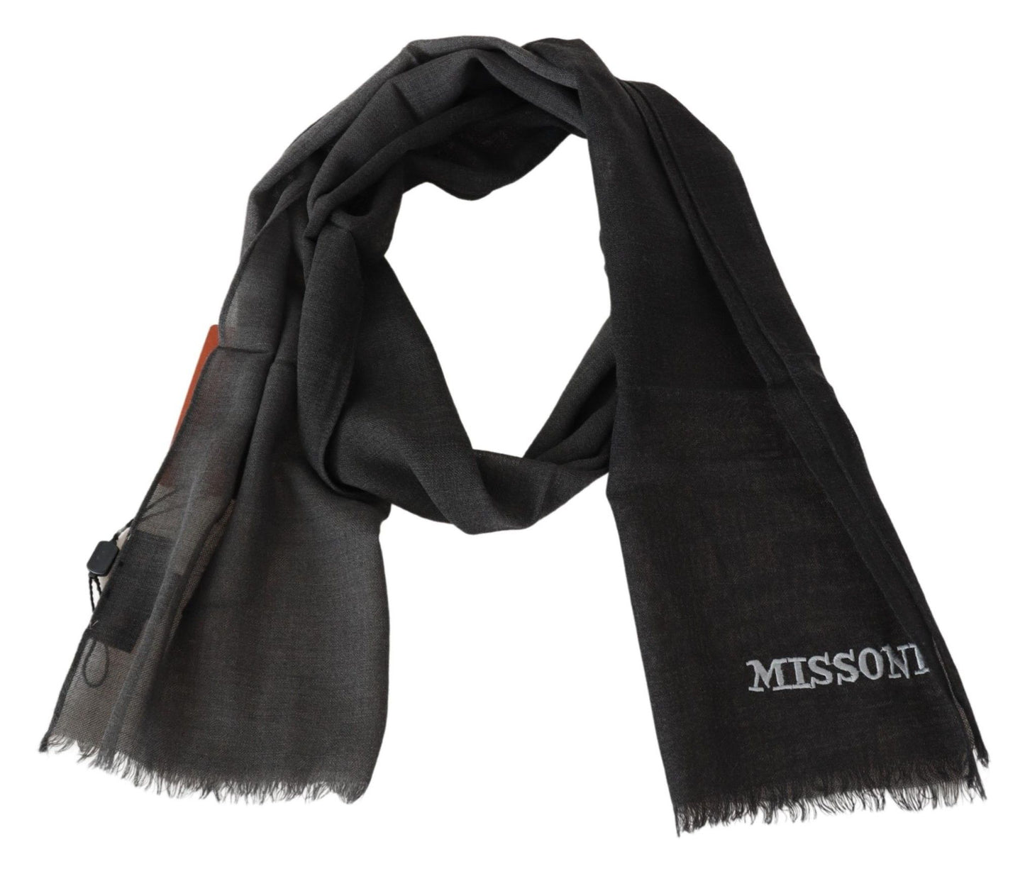 Missoni Schwarzer Woll-Unisex-Halswickelschal mit Fransen und Logo