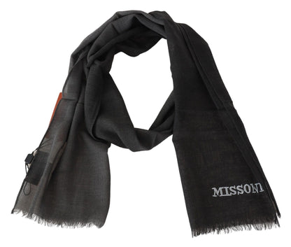 Missoni Schwarzer Woll-Unisex-Halswickelschal mit Fransen und Logo
