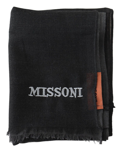 Missoni Schwarzer Woll-Unisex-Halswickelschal mit Fransen und Logo