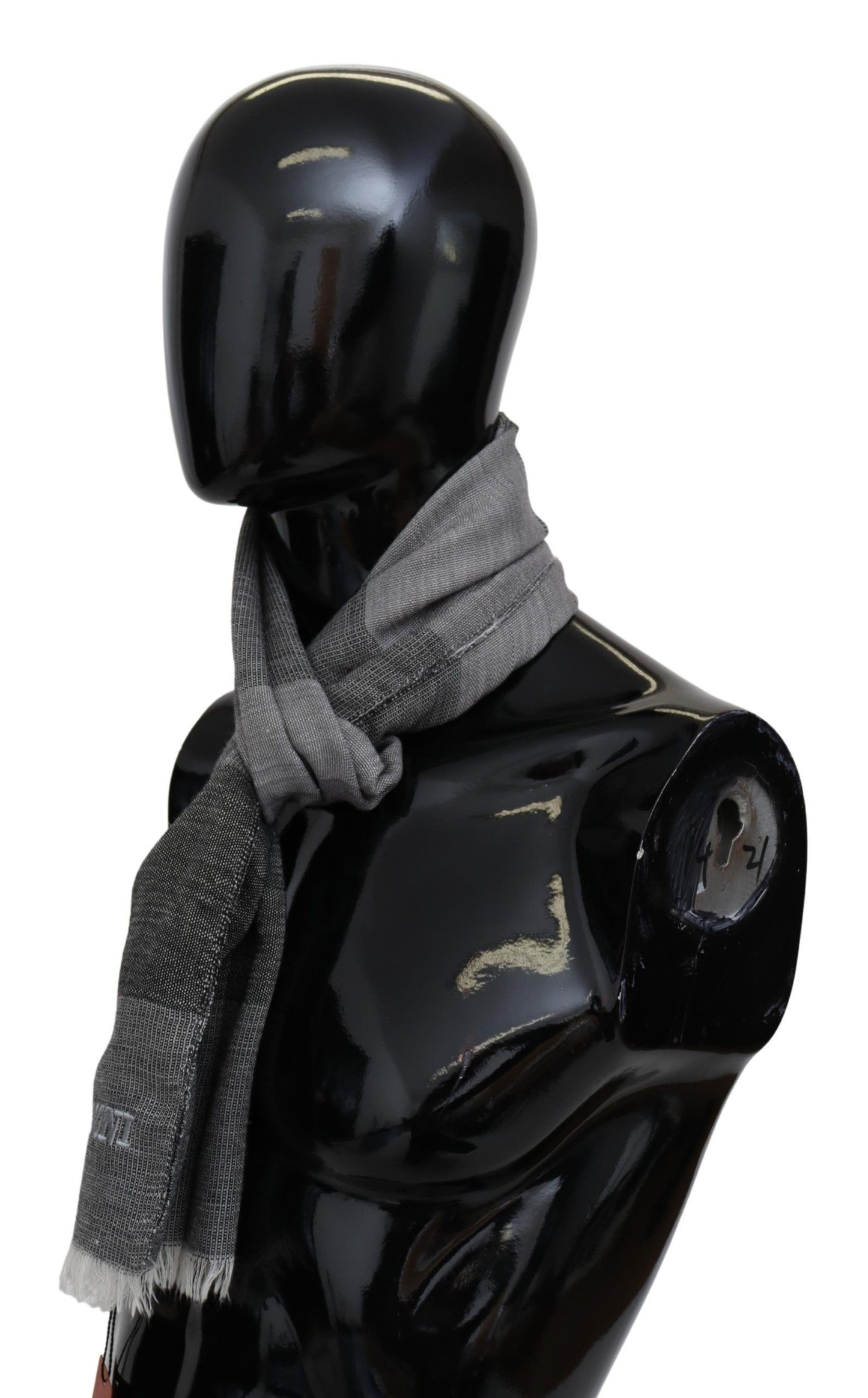 Missoni Grau gestreifter Unisex-Halswickelschal aus Wolle mit Fransen