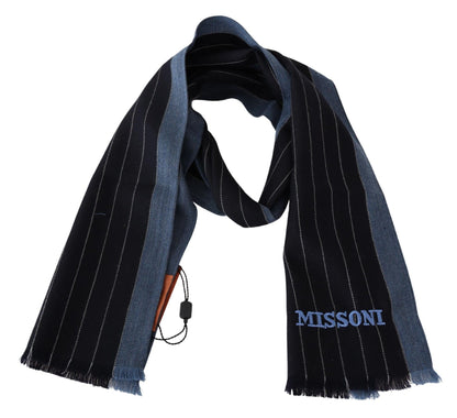 Missoni Schwarz-Blau gestreifter Unisex-Wickelschal aus Wolle