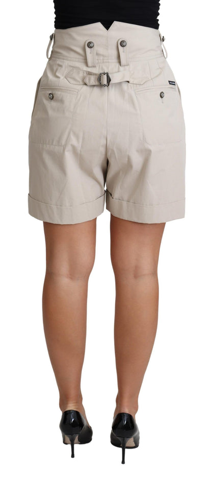 Dolce &amp; Gabbana – Freizeitshorts aus Baumwolle mit Falten und hoher Taille in Beige