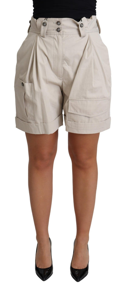 Dolce &amp; Gabbana – Freizeitshorts aus Baumwolle mit Falten und hoher Taille in Beige