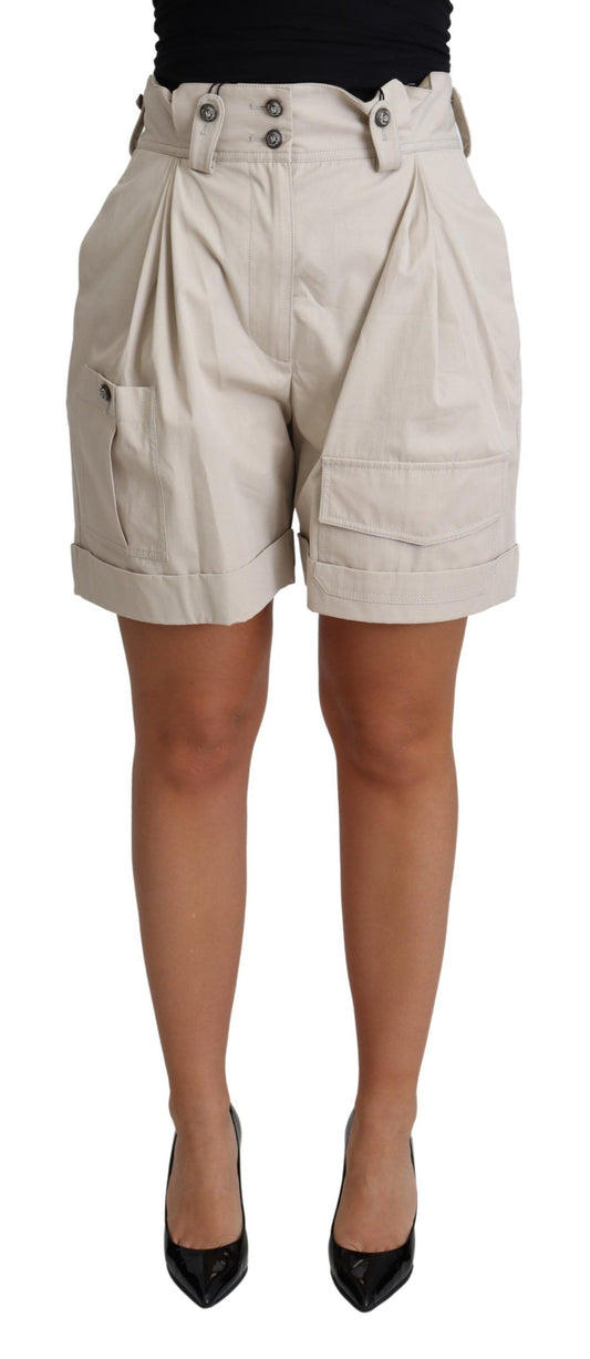 Dolce &amp; Gabbana – Freizeitshorts aus Baumwolle mit Falten und hoher Taille in Beige