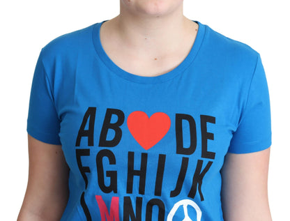 Moschino – Blaue Oberteile aus Baumwolle mit Alphabet-Buchstaben-Print