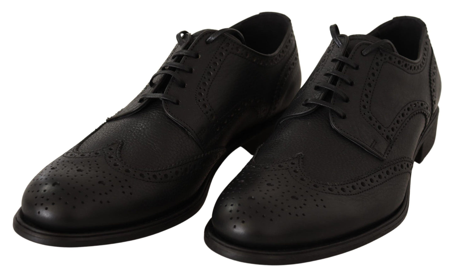 Dolce &amp; Gabbana – Oxford-Schuhe aus schwarzem Leder mit Flügelkappe