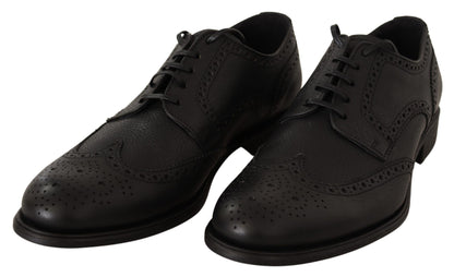 Dolce &amp; Gabbana – Oxford-Schuhe aus schwarzem Leder mit Flügelkappe