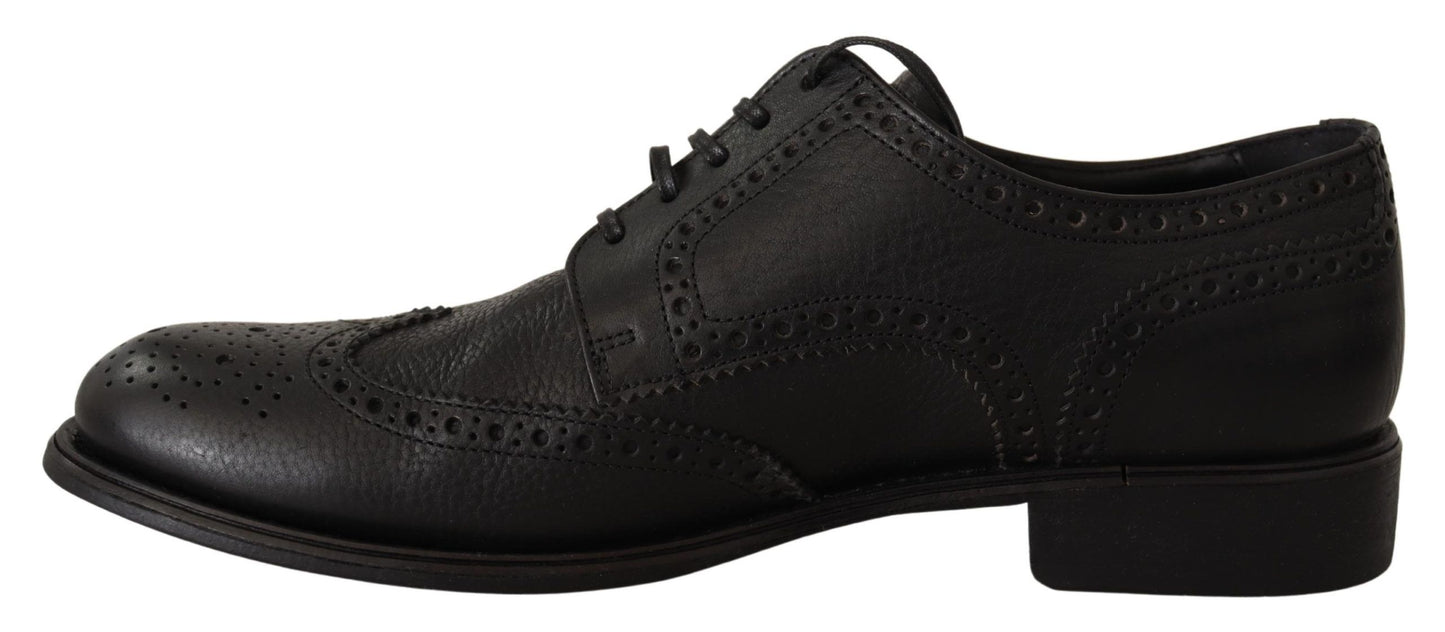 Dolce &amp; Gabbana – Oxford-Schuhe aus schwarzem Leder mit Flügelkappe