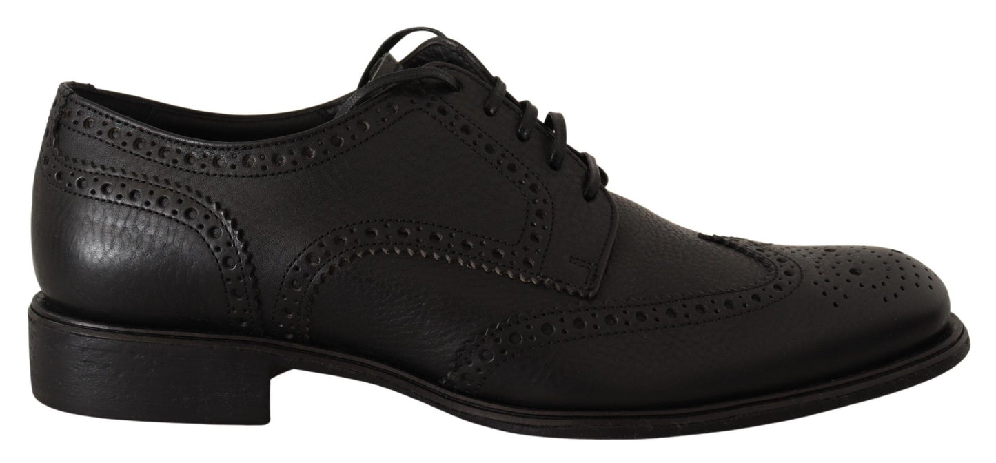 Dolce &amp; Gabbana – Oxford-Schuhe aus schwarzem Leder mit Flügelkappe
