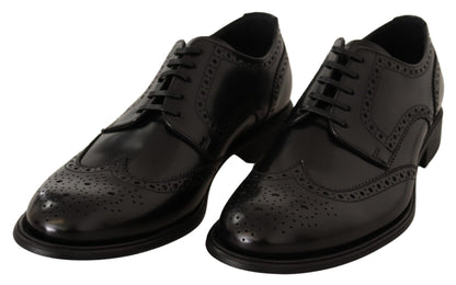 Dolce &amp; Gabbana – Formelle Oxford-Schuhe aus schwarzem Leder mit Flügelkappe