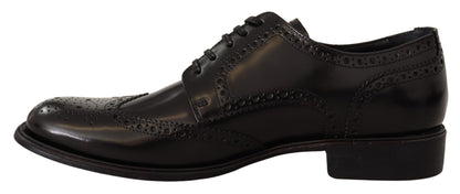 Dolce &amp; Gabbana – Formelle Oxford-Schuhe aus schwarzem Leder mit Flügelkappe