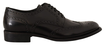 Dolce &amp; Gabbana – Formelle Oxford-Schuhe aus schwarzem Leder mit Flügelkappe