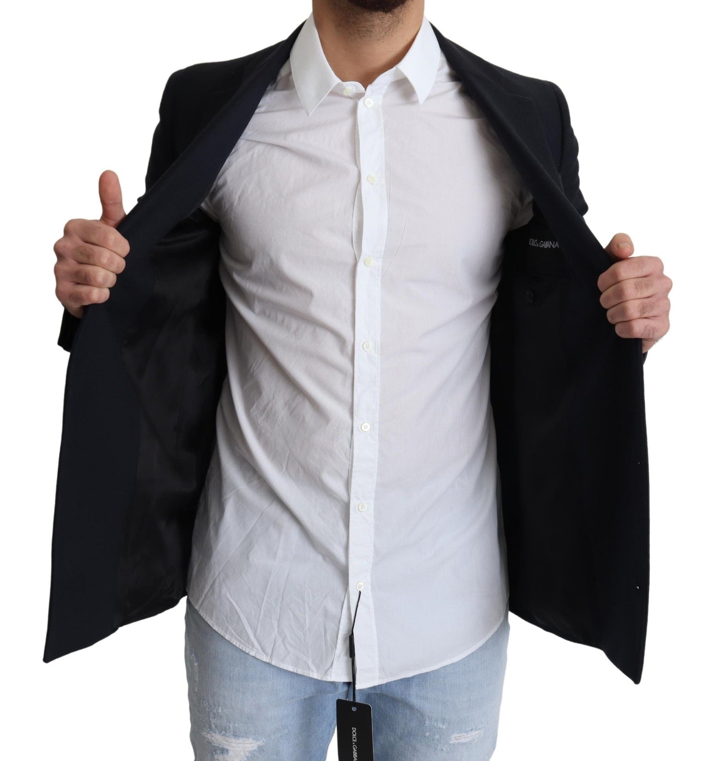 Dolce &amp; Gabbana Dunkelblaue einreihige Wollmanteljacke