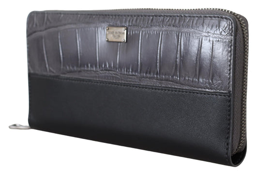 Dolce &amp; Gabbana – Schwarze Continental-Clutch aus Leder mit Rundum-Reißverschluss