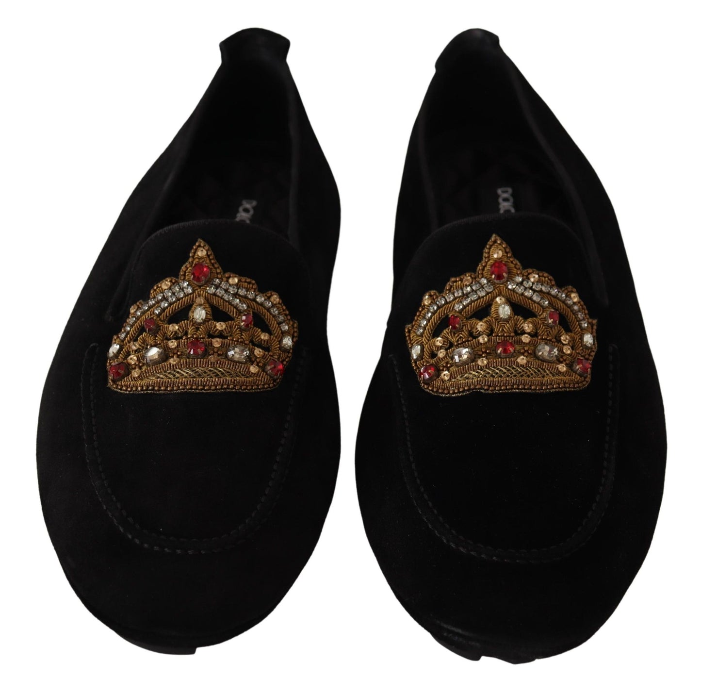 Dolce &amp; Gabbana – Loafer aus schwarzem Leder mit Kristall- und Goldkrone