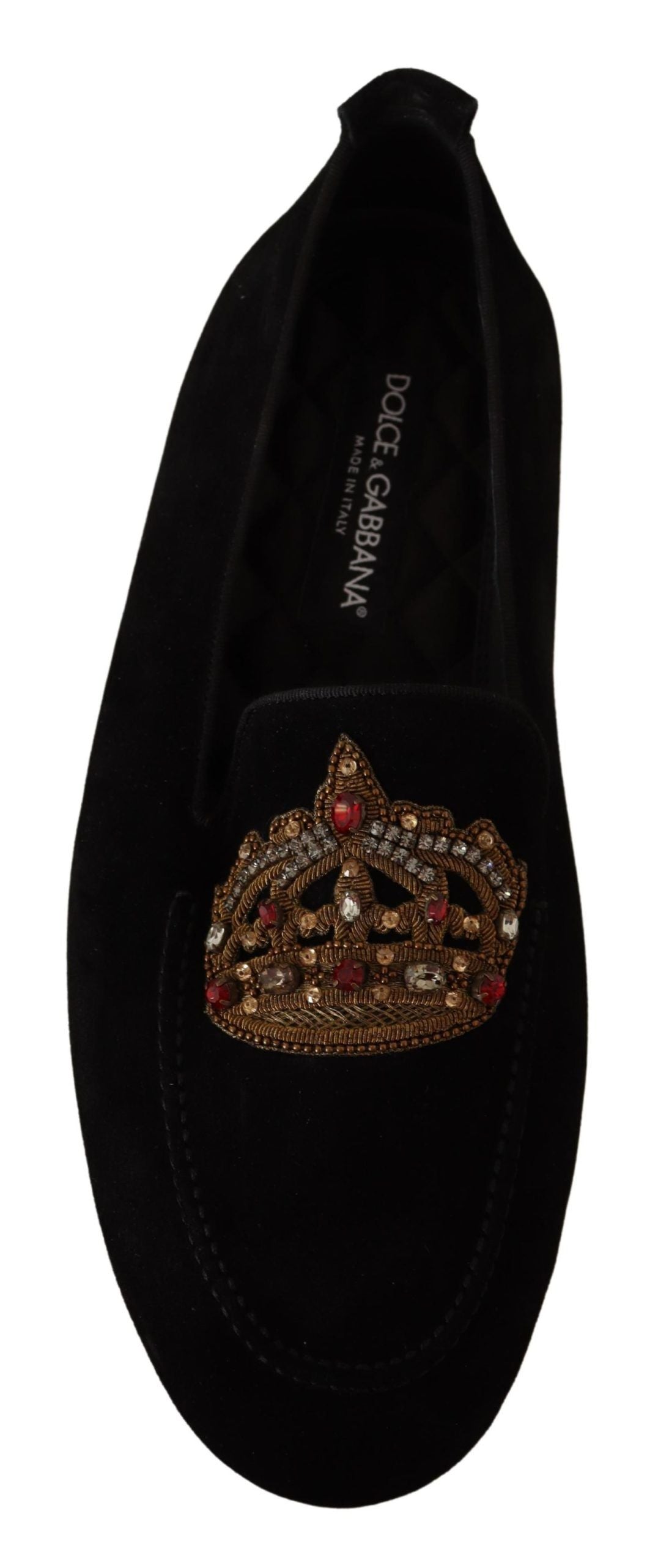Dolce &amp; Gabbana – Loafer aus schwarzem Leder mit Kristall- und Goldkrone