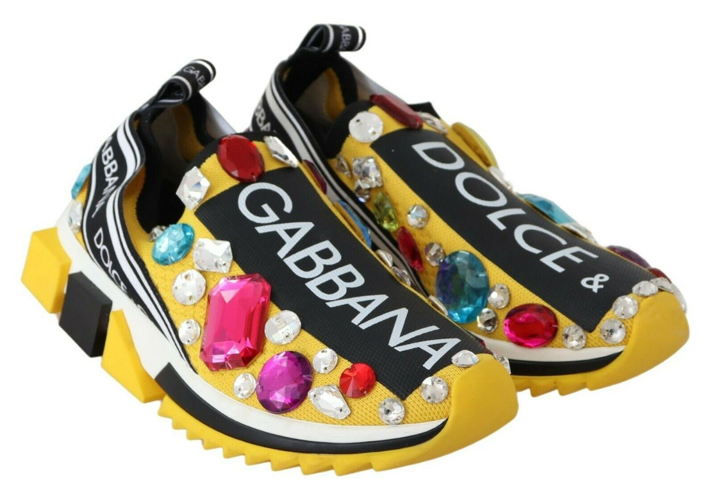 Dolce &amp; Gabbana Gelbe Sneakers mit mehrfarbigen Kristallen