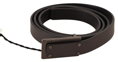 Costume National Dark Brown Leather Logo Buckle Belt