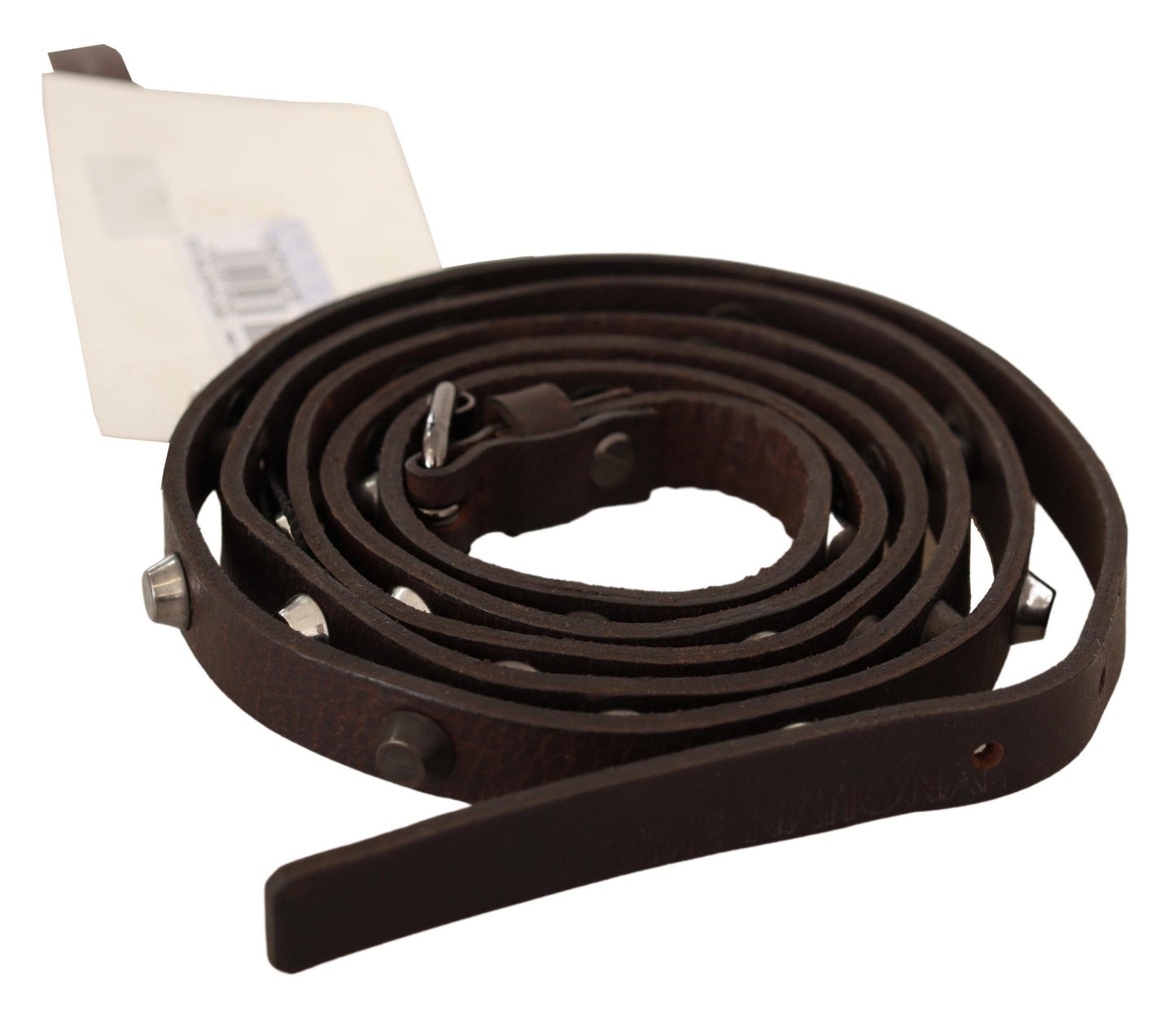 حزام من الجلد البني الوطني مع مشبك فضي اللون