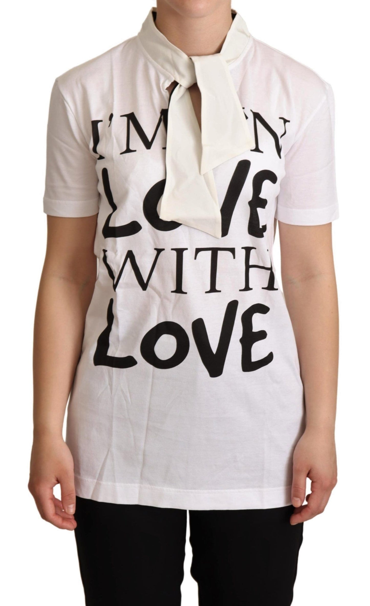 Dolce &amp; Gabbana Weißes T-Shirt aus Baumwollseide „I’m In Love“
