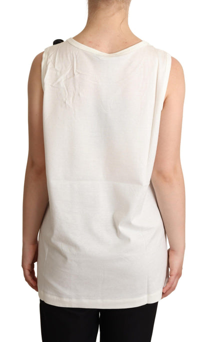 Dolce &amp; Gabbana Weißes T-Shirt mit Hunde-Blumendruck und Verzierung