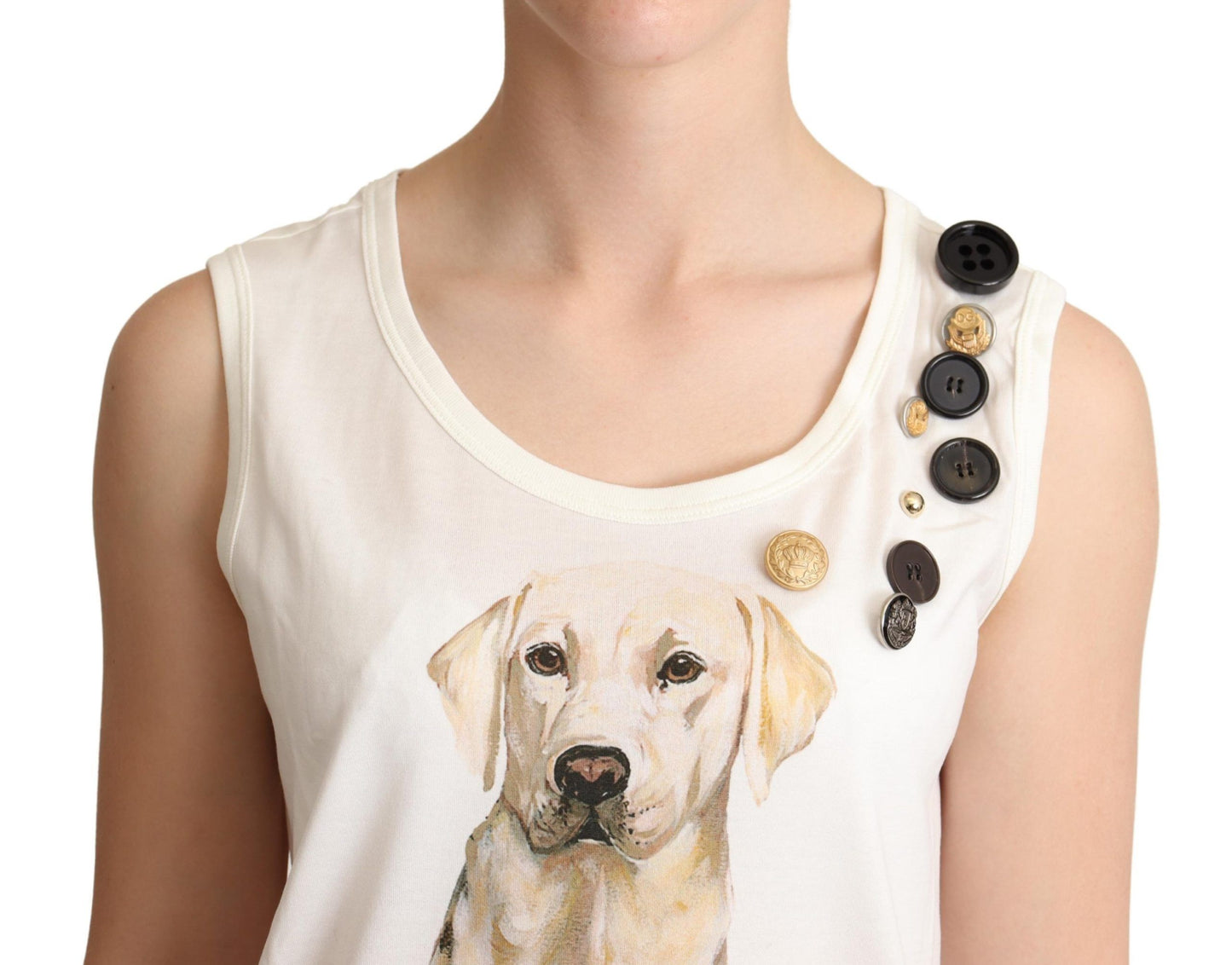 Dolce &amp; Gabbana Weißes T-Shirt mit Hunde-Blumendruck und Verzierung