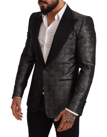Dolce &amp; Gabbana – Grau-metallic-schwarzer Slim-Smoking-Blazer