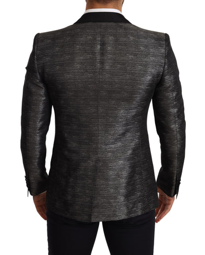 Dolce &amp; Gabbana – Grau-metallic-schwarzer Slim-Smoking-Blazer