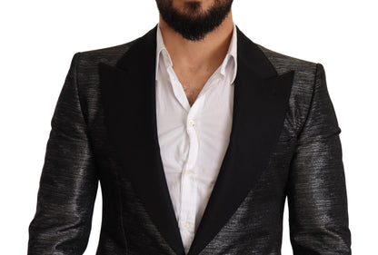 Dolce &amp; Gabbana – Grau-metallic-schwarzer Slim-Smoking-Blazer