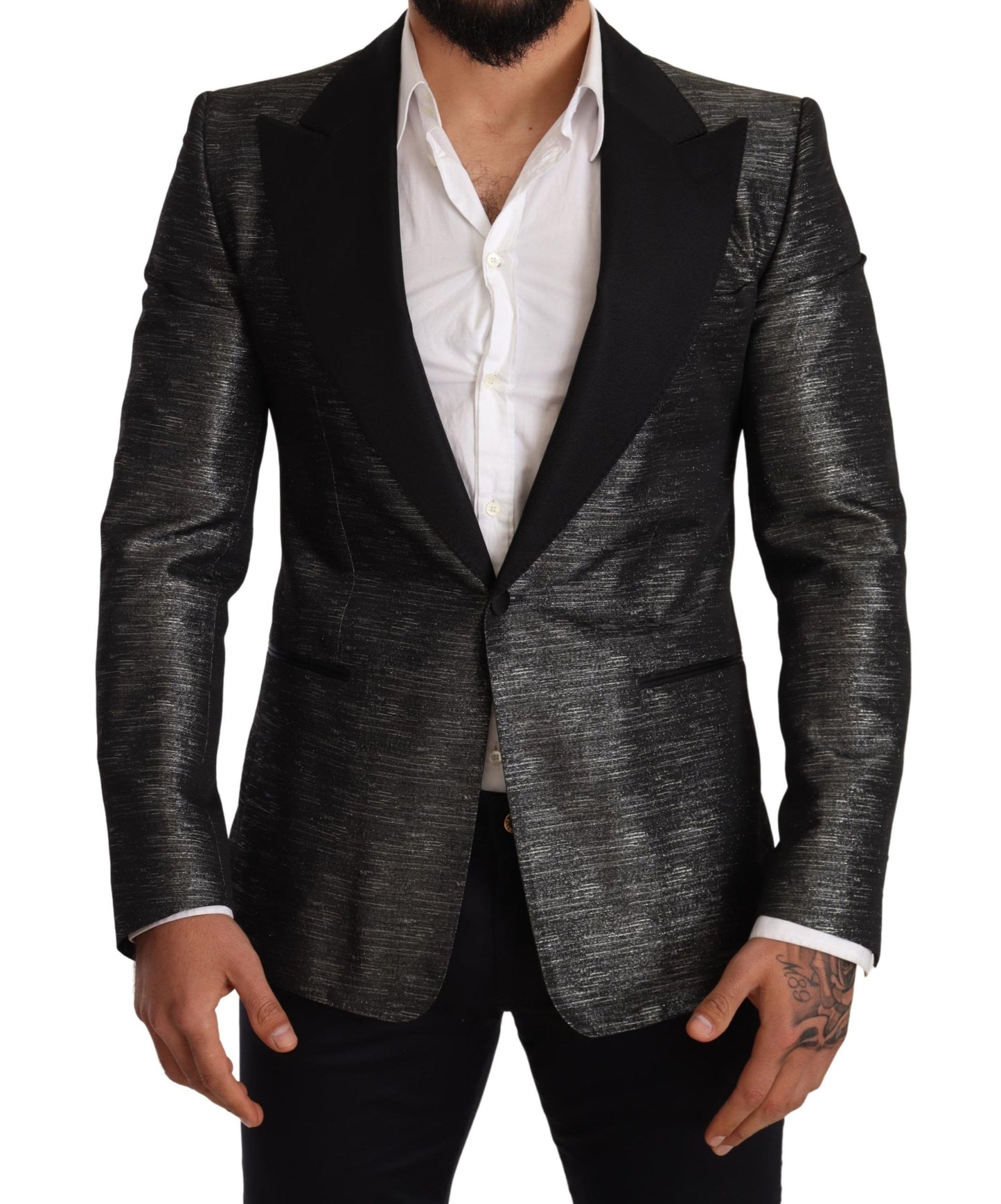 Dolce &amp; Gabbana – Grau-metallic-schwarzer Slim-Smoking-Blazer
