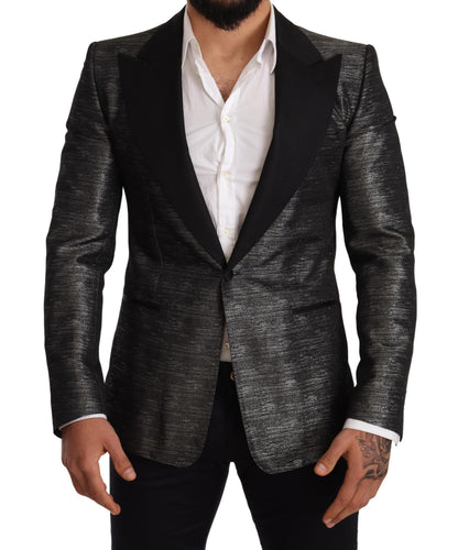Dolce &amp; Gabbana – Grau-metallic-schwarzer Slim-Smoking-Blazer