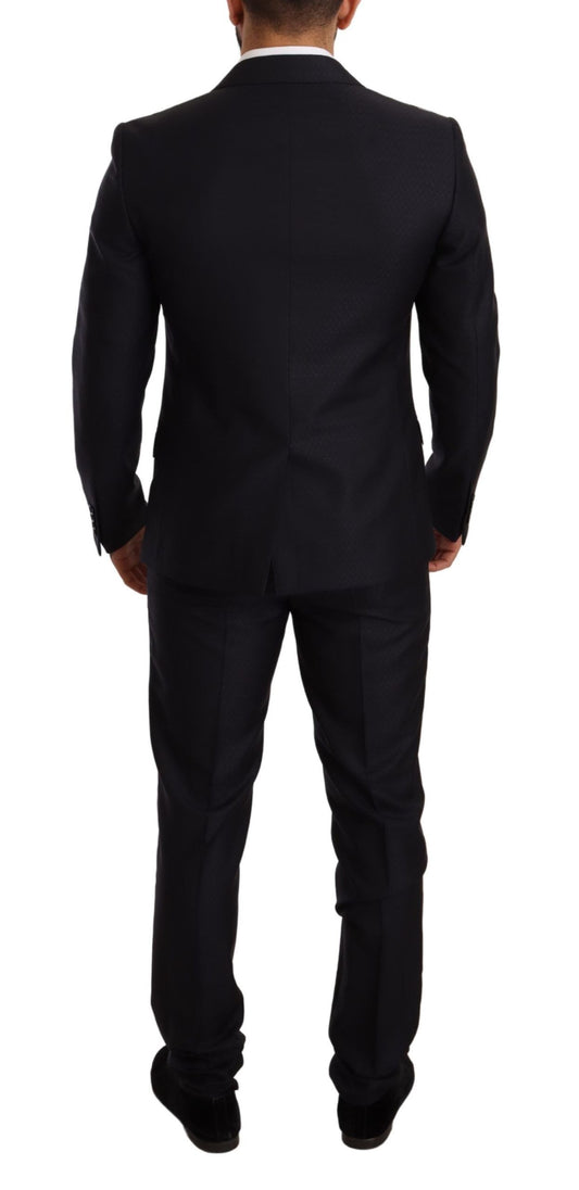 Dolce &amp; Gabbana – Blau gemusterter MARTINI SLIM FIT 2-teiliger Anzug