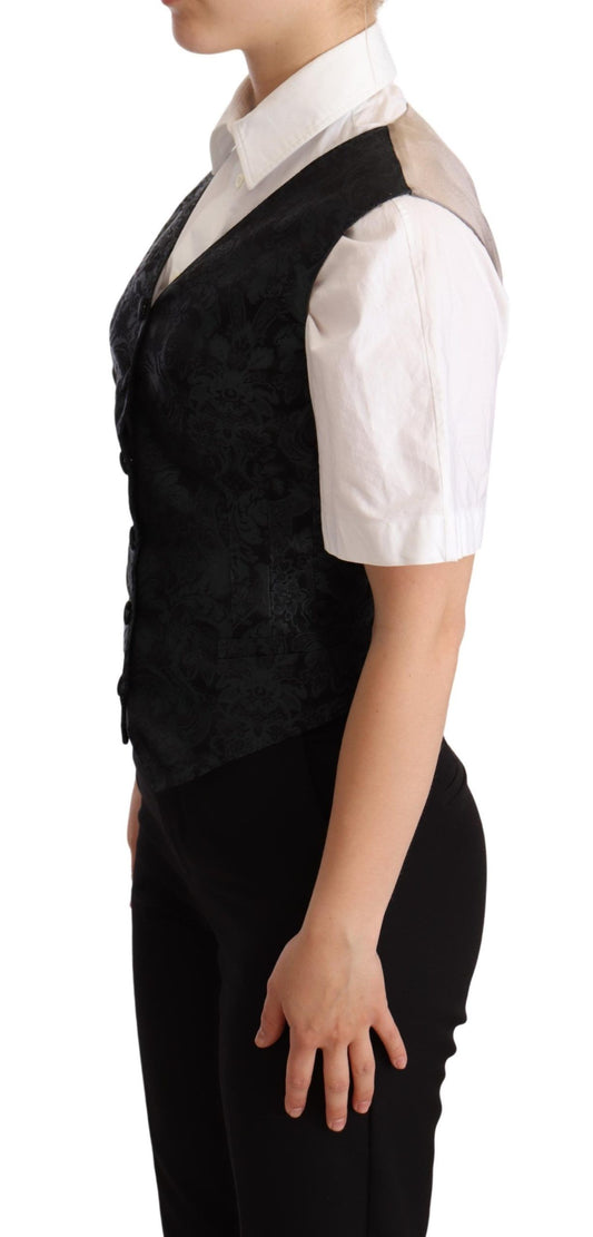 Dolce &amp; Gabbana Schwarze Jacquard-Weste mit Blumenmuster Grün