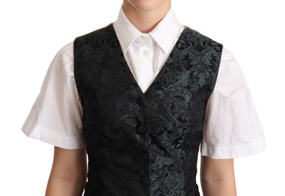 Dolce &amp; Gabbana Schwarze Jacquard-Weste mit Blumenmuster Grün