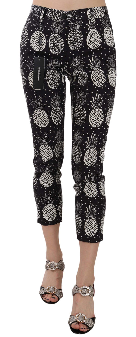 Dolce &amp; Gabbana – Enge Caprihose mit schwarzem Ananas-Print