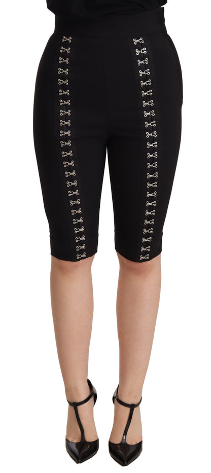 Dolce &amp; Gabbana – Schwarze, schmal geschnittene Shorts aus Wollstretch mit hoher Taille